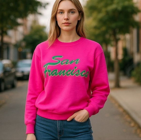 Vintage Tops - BARBIE Hot Pink Vintage 90s  San Francisco Sweatshirt. Size small